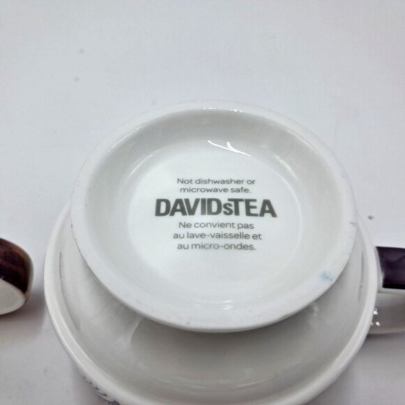 Davids Tea Geometric Wave Design Set of 2 Mugs Stackable Purple Waves Stemmed - Picture 4 of 6